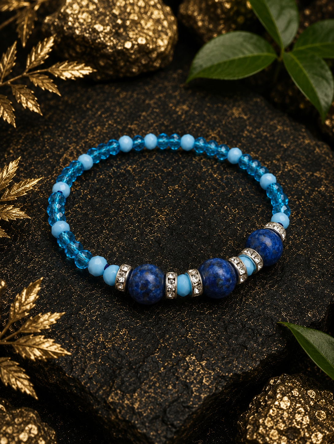 Bransoletka „Błękitna Harmonia” – lapis lazuli i błękitne kryształy